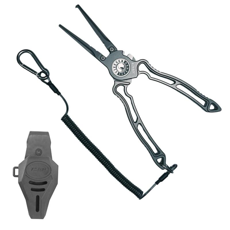 TIZENER 高強度チタン製 フィッシングプライヤー 釣りフライヤー スプリットリング対応 PEラインカット 防錆 超軽量 ブラックチタンコート