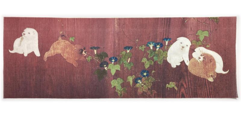 乐天商城 - 古今東西 浮世絵 手ぬぐい 朝顔狗子図杉戸 円山応挙 横柄