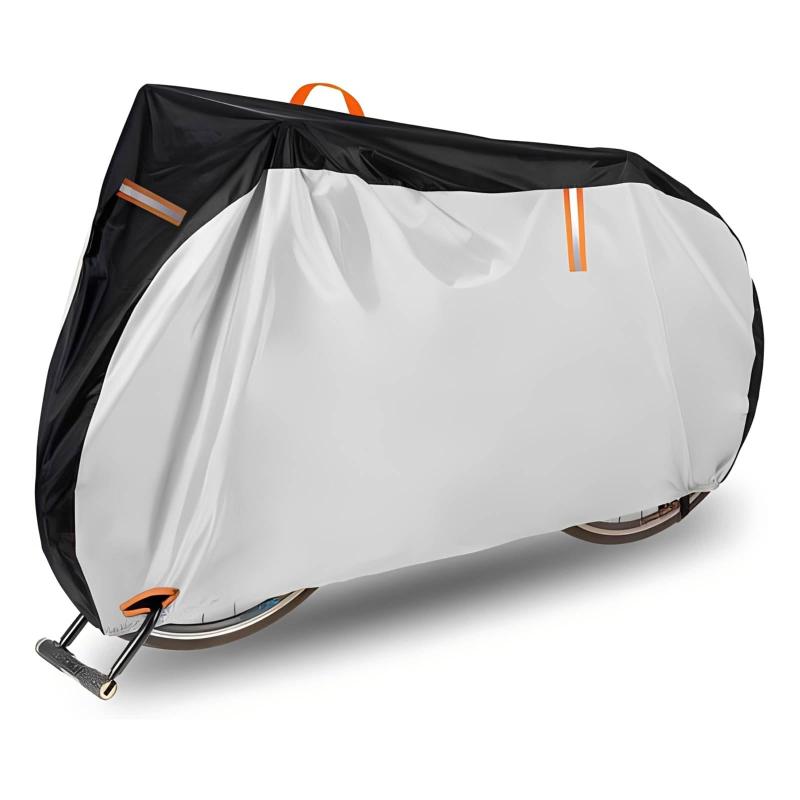 CHANJIF 自転車カバー 電動自転車カバー 防風 防塵 耐熱 防水 厚手 破れにくい 反射テープ 盗難防止ロック穴付き 収納袋付き 大人用/子供用兼用 シルバー 通常タイプ：200*100*90cm