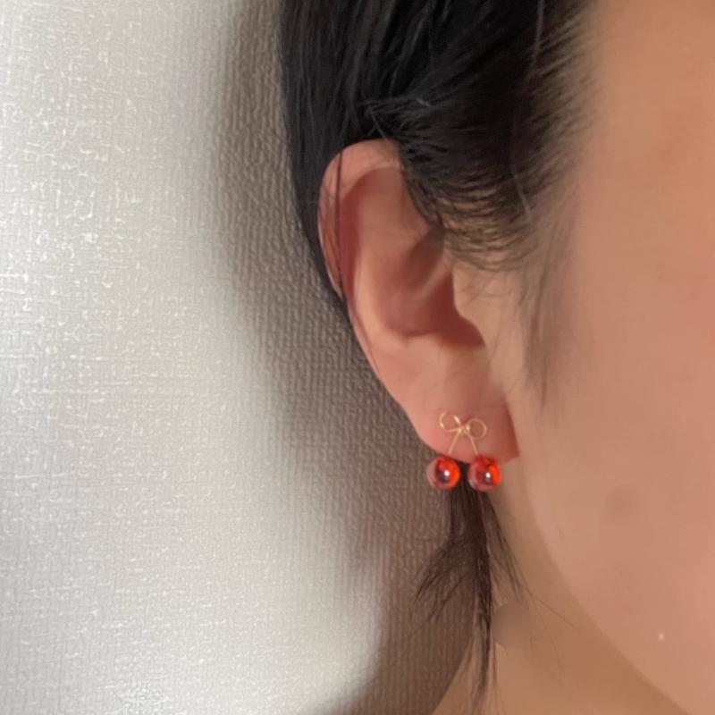 ピアス シルバー Sivler925ポスト アレルギー対応 チェリー レッド シルバー925 レディースピアス イヤリング さくらんぼモチーフ プレゼント プチギフト 贈り物 専用収納ケース付きの商品画像 2