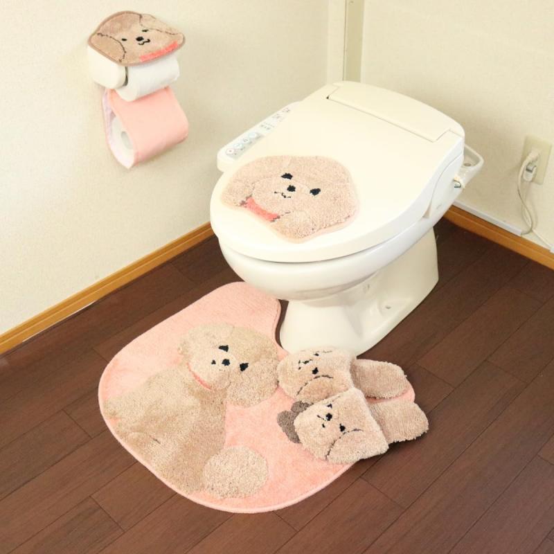 トイレマット セット 4点 吸着タイプ ペーパーホルダーカバー スリッパ マット トイレ デコール プードル わんこ かわいい 犬 4点セット ファンディット アニマル