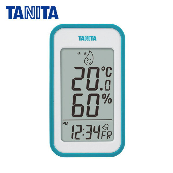 タニタ デジタル温湿度計 TT-559-BL ブルー温度湿度計 置き掛け両用タイプ 時計 日付 目覚ましのサムネイル