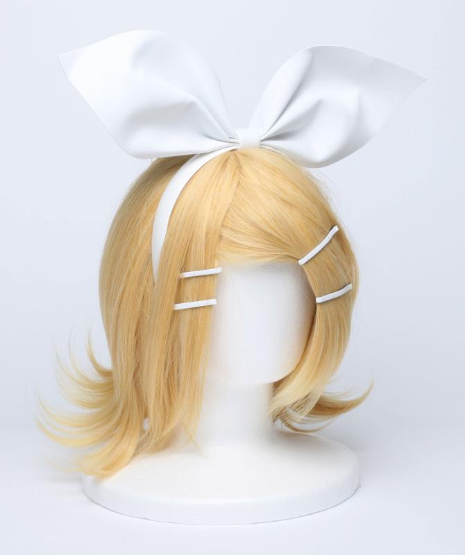 【コスプレ】 ウィッグ VOCALOID 鏡音リン 風 金髪 耐熱 衣装 道具 小物 髪飾り カチューシャ リボン ..