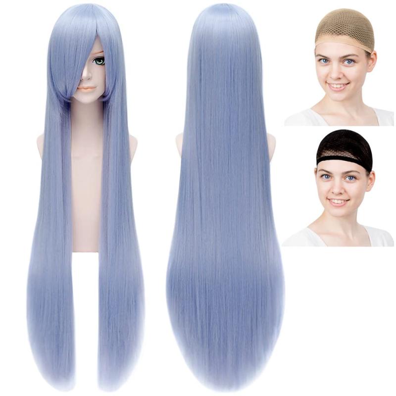 CaseEden コスプレ ウィッグ さらさら ロング 長髪 100cm 耐熱 ライトブルーパープル 薄い青紫色 ウィ..