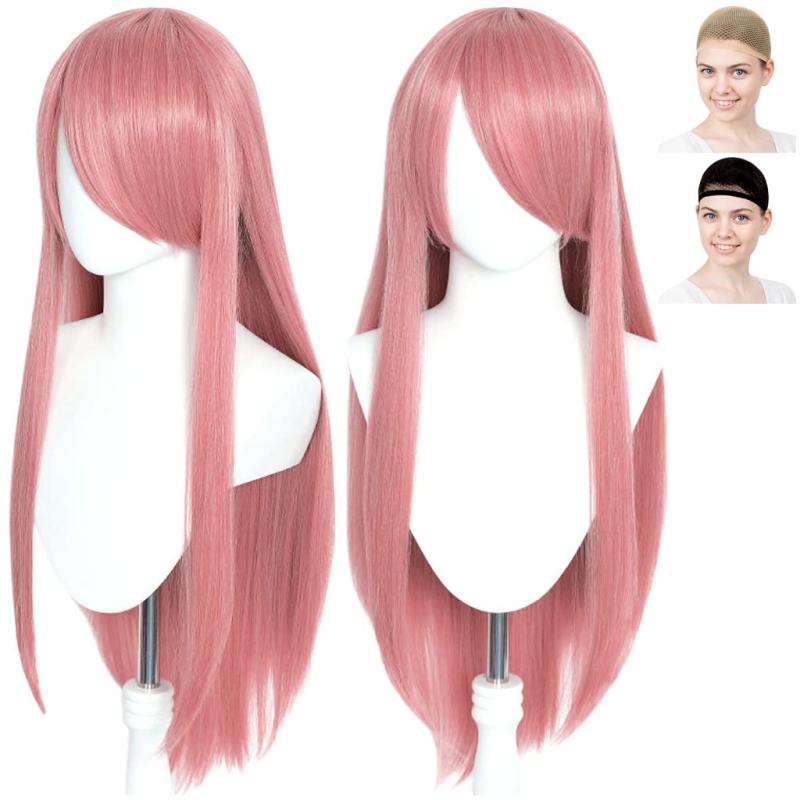 CaseEden コスプレ ウィッグ さらさら ロング 80cm 耐熱 ライトピンク ピンク 落ち着いたピンク色 ウィ..