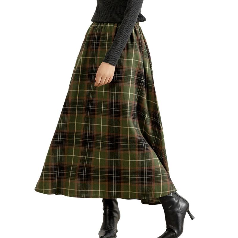 Rakuten - [DAYCLOSET] フレアスカート ロング レディース Aライン ゆったり チェック柄 春秋冬 ウエストゴム pants463