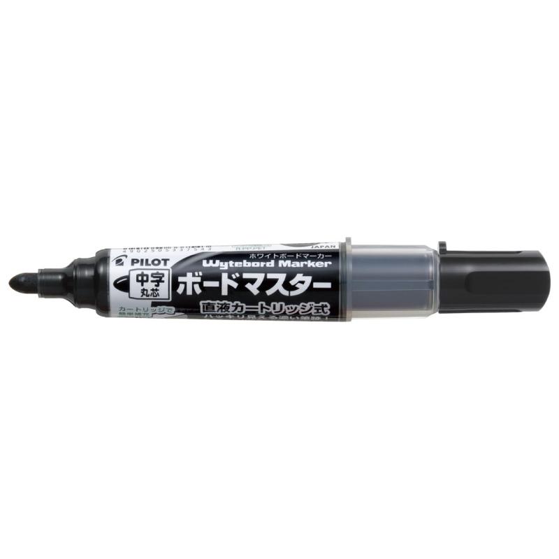 パイロット ボードマーカー ボードマスター 中字 丸芯 ブラック 10本 WMBM120L10B【仕様】直液カートリッジ式【軸・キャップ】リサイクル樹脂【インキ】油性顔料／ブラック 【ペン先】2.3mm 【カートリッジ】P-WMRF8-B 【替芯】P-WMTIP-9L【サイズ】最大径φ24.0×全長135mm／本【入数】10本