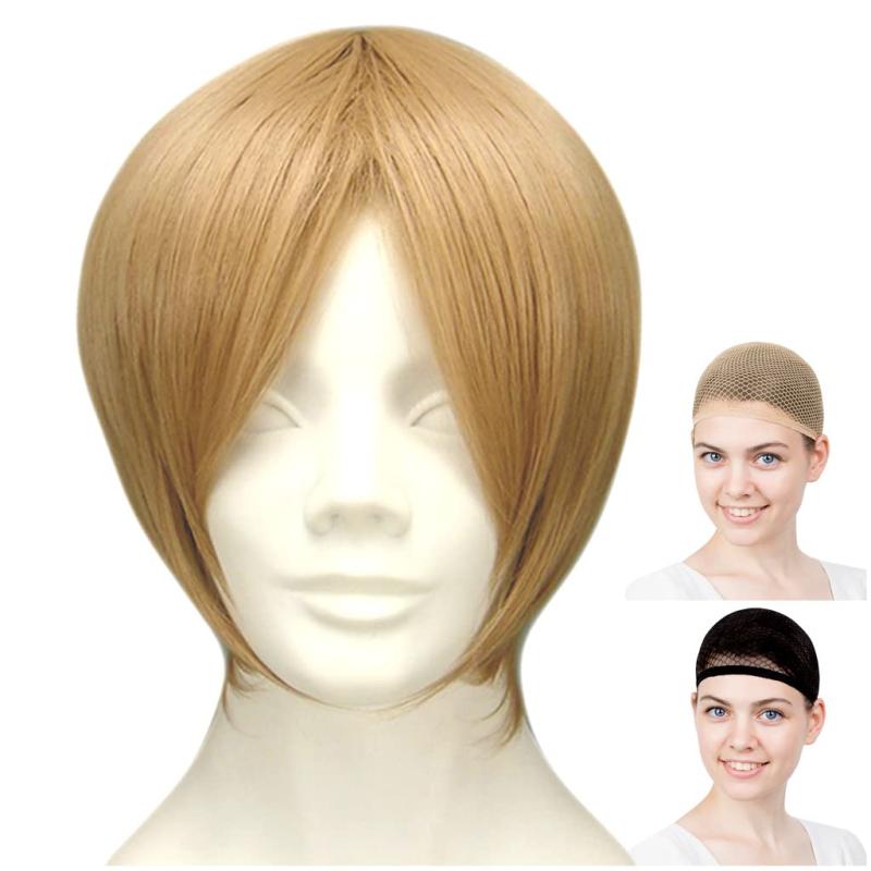 CaseEden コスプレ ウィッグ ショート 30cm 耐熱 ライトブラウン 薄茶 ウィッグネット2個セット