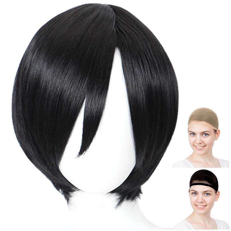 CaseEden コスプレ ウィッグ プレミアム さらさら ショートボブ ショート ブラック 黒色 黒髪 6062