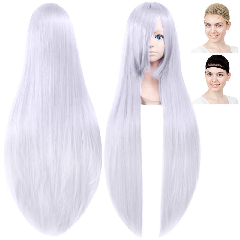 CaseEden コスプレ ウィッグ プレミアム さらさら ロング ストレート 100cm シルバー 銀髪 銀色 6129