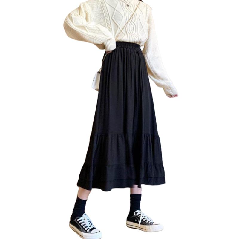 [Gdnelhuonox] スカート レディース ロング フレアスカート チュールスカート マキシ丈 ふんわり 広幅 体型カバー ウェストゴム 裏地付き カジュアル 無地 薄手 通勤 普段着 春 夏