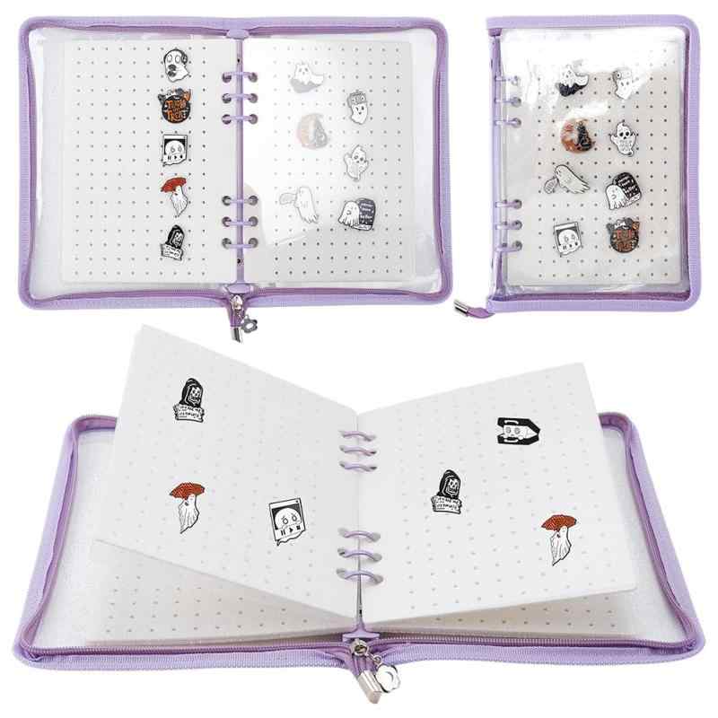 ピンディスプレイホルダー バッジディスプレイカレンダー ピン缶バッジ 収納ケース 省スペース イヤリング ブローチホルダー ディスプレイ オーガナイザー 家庭用 持ち運び便利 パープル