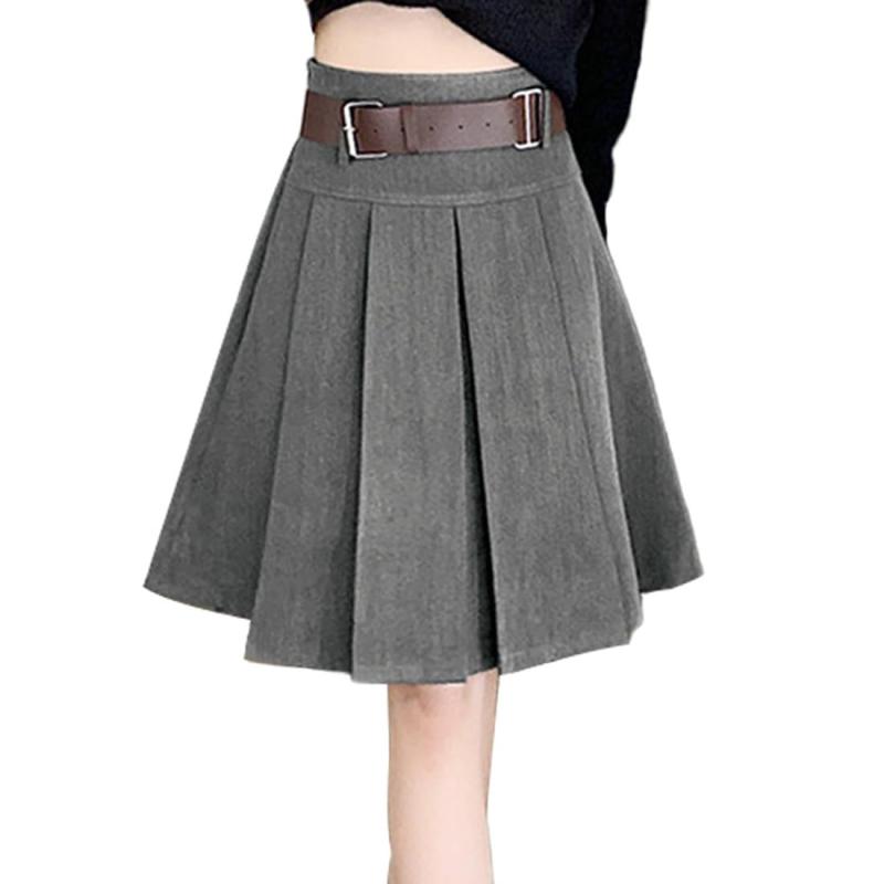 [アイカ] 膝丈スカート ミニスカート ショートスカート ボックス プリーツス Aライン フレア ハイウエスト ショート丈 ナチュラル カジュアル 可愛い 無地 レディース