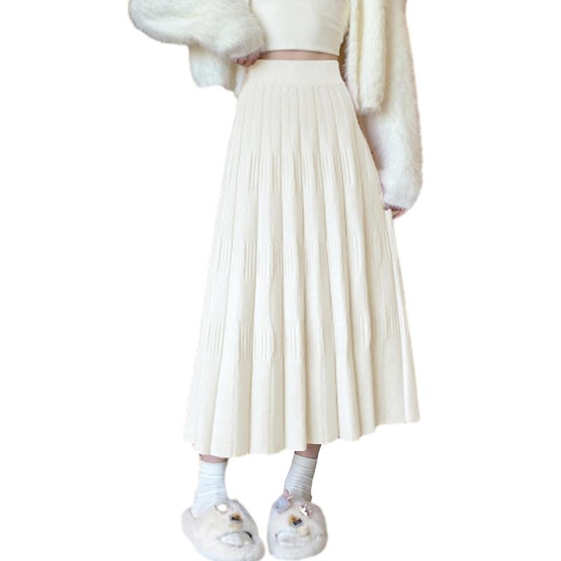 Rakuten - [RoyzTocz] スカート レディース ニットスカート ミモレ丈 ふんわり ロングスカート プリーツスカート Aライン フレアスカート ゴム ハイウエスト マキシスカート 美脚 脚長効果 スリム ゆった