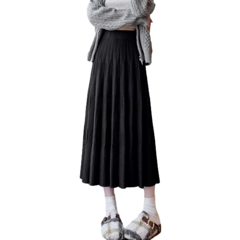 [RoyzTocz] スカート レディース ニットスカート ミモレ丈 ふんわり ロングスカート プリーツスカート Aライン フレアスカート ゴム ハイウエスト マキシスカート 美脚 脚長効果 スリム ゆった