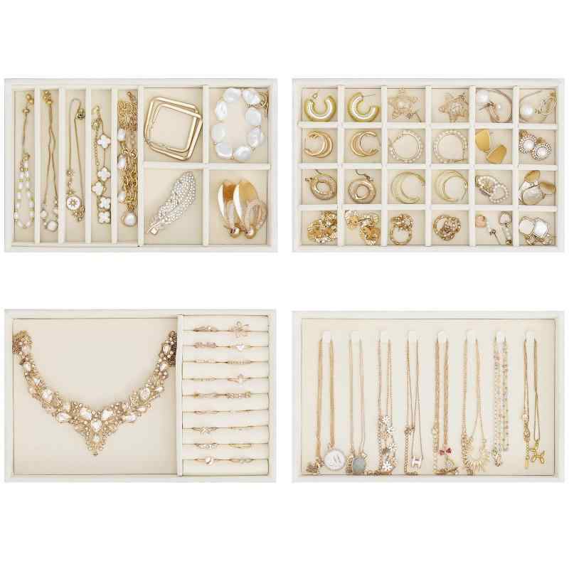 ProCase ジュエリートレイ 4個 ジュエリー収納 積み重ね可能 アクセサリケース ドレッサー引き出し用 ディスプレイ 仕切り付き ベージュ