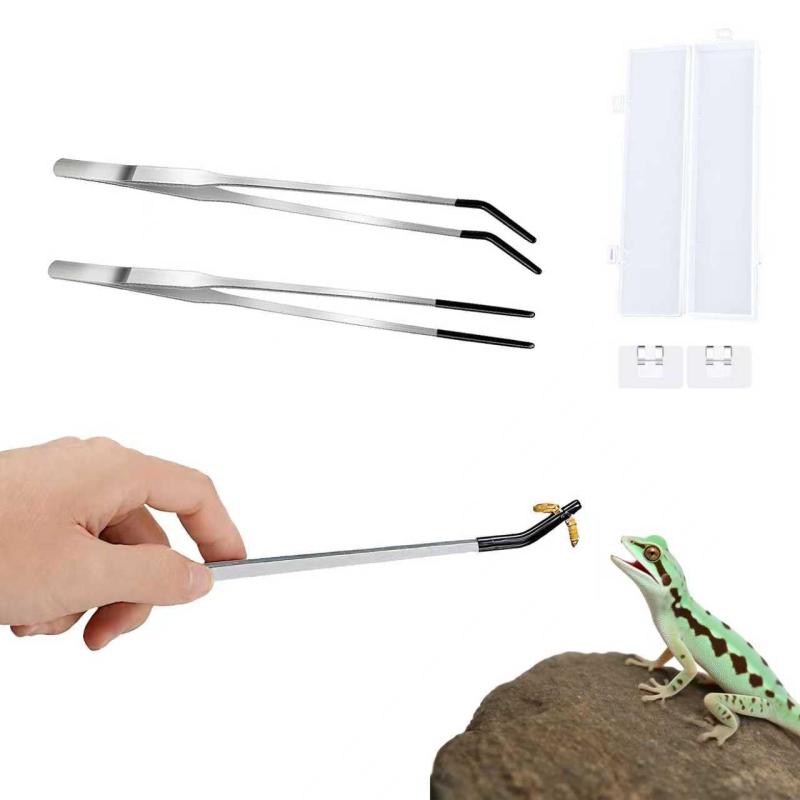 FRANAXELゴムチップ付きステンレススチール爬虫類給餌トング2個、頑丈なエクストラロングピンセット、..