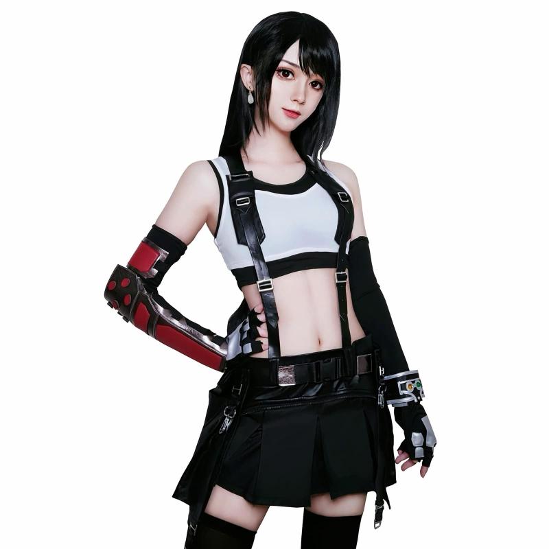 NSPSTT ティファ コスプレ 格闘服 FF7 コスプレ衣装 イベント仮装 ティファ コスチューム 全アクセサリー付き GC760A
