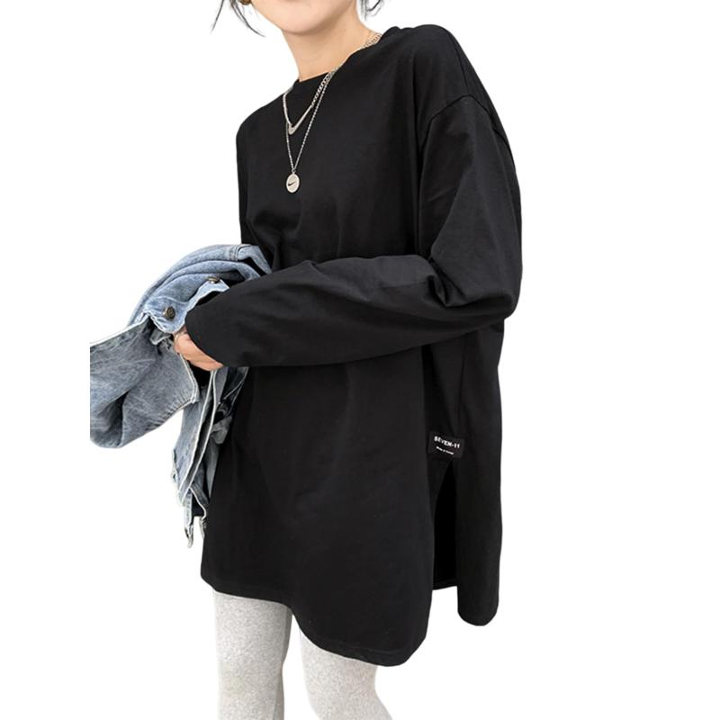 [MEME XTRA] 長袖tシャツ レディース ロングtシャツ 無地 黒tシャツ 白tシャツ ロング 秋 ゆったり おおきいサイズ ビッグシルエット tシャツ 綿100 トップス 重ね着 韓国 薄手 おしゃれ シンプル