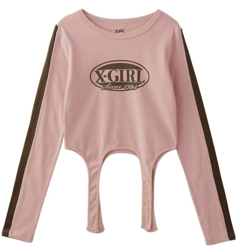 [エックスガール] カジュアル OVAL LOGO GARTER L/S TOP レディース