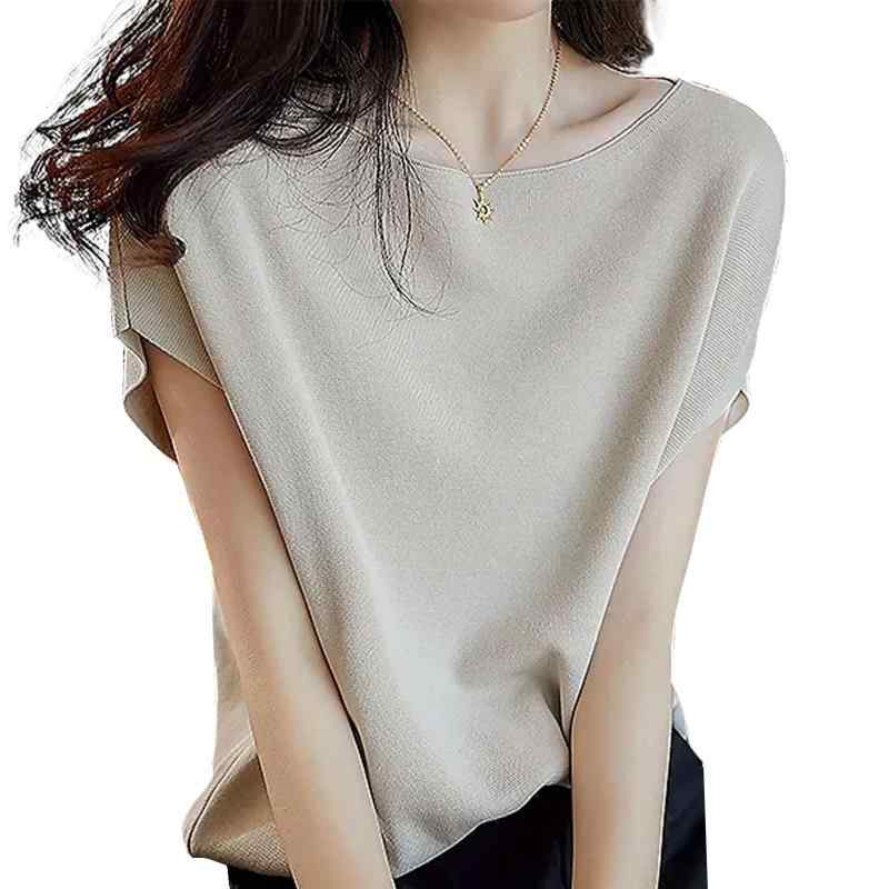 Rakuten - [7-livehouse] tシャツ レディース 半袖 サマーニット カットソー トップス 無地 フレンチスリーブ 薄手 ウエストゴム 部屋着 日常 オフィス 通勤 きれいめ オシャレ 女性らしい 可愛い 春 夏