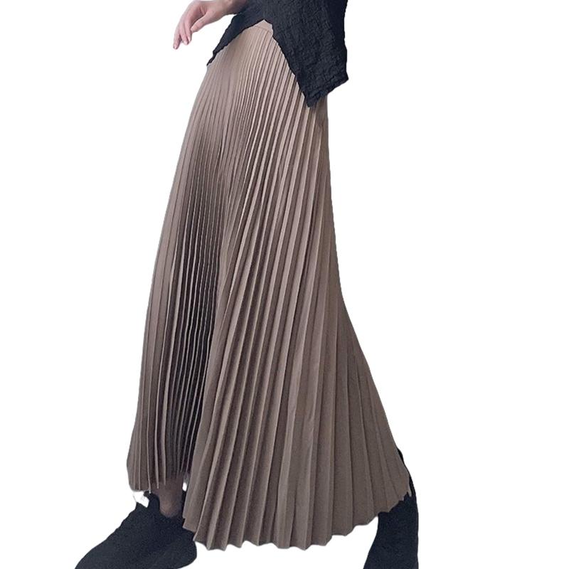 [7-livehouse] スカート レディース プリーツスカート 無地 ロングスカート フレアスカート おしゃれ きれいめ 光沢 aライン ハイウェスト ウエストゴム 大きいサイズ 体型カバー 薄手 サテン