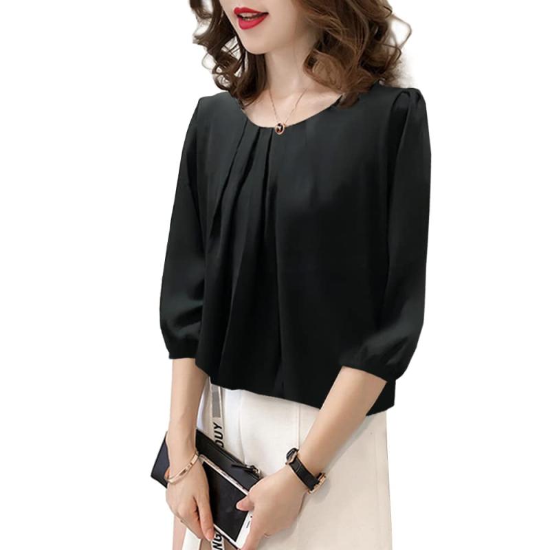 [Reyika] ブラウス レディース 7分袖 オフィス タック おしゃれ 洗える カットソー裏地付 ビジネス 通勤 シフォン トップス 春 夏 秋