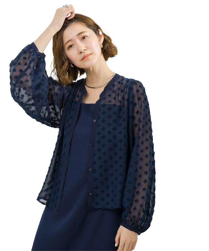 [ユアーズ] ドビー ドット バンドカラー ブラウス BFXN2148 レディース