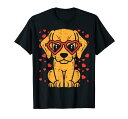 ハートメガネゴールデンレトリバー子犬バレンタインデー犬の贈り物 Tシャツ