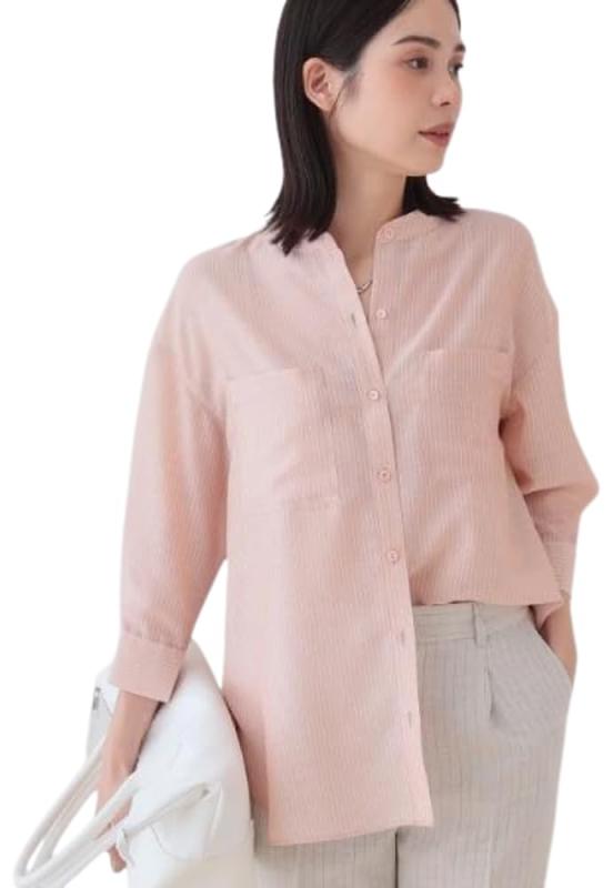 [インディヴィ] シャツ・ブラウス 【洗える/エアリー素材】 バンドカラーシャツ 12782407 レディース