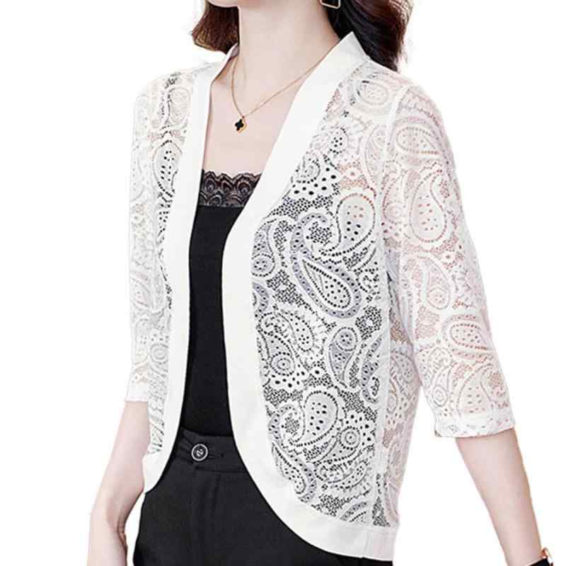 [アイカ] レースカーディガン ボレロカーディガン ショートカーディガン シアーカーディガン サマーカーディガン ショート丈 七分袖 シースルー 薄手 ストレッチ レース ペイズリー柄 フォ