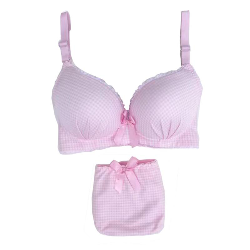 [SweetPOP] 女の子らしくかわいいチェック柄下着セット フェミニン ブラジャー セット ブラ＆ショーツ ..