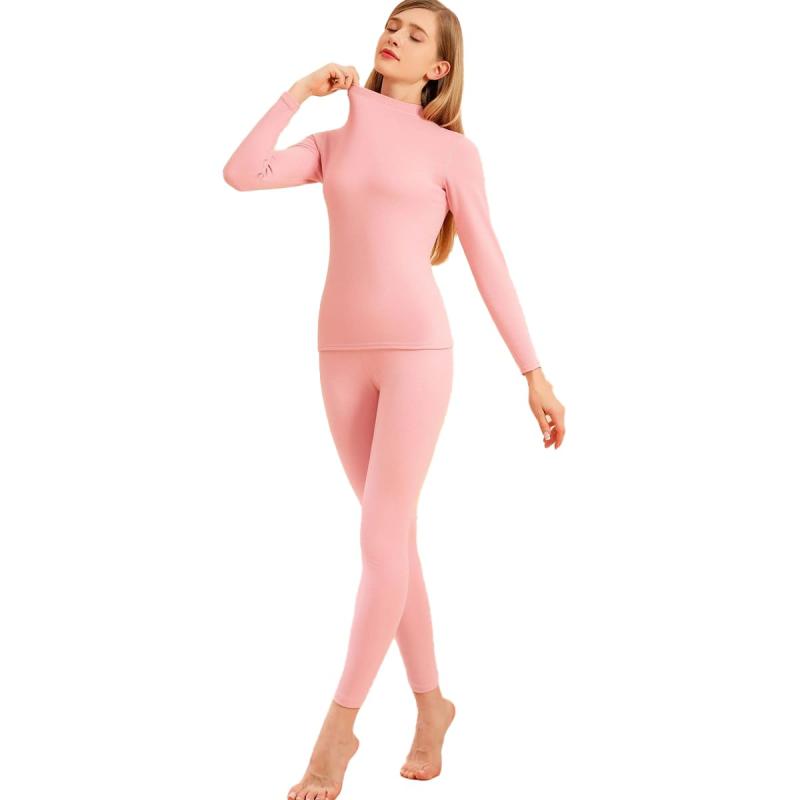 [LNJLVI] レディースハイネックヒートテック下着セット防寒着 肌着 長袖シャツ ロングパンツ 保温イン..