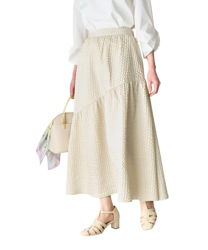 Rakuten - ROPE' PICNIC(ロペピクニック) スカート【emur】セットアップ対応/ふくれジャガードアシンメトリー切り替えスカートレディース