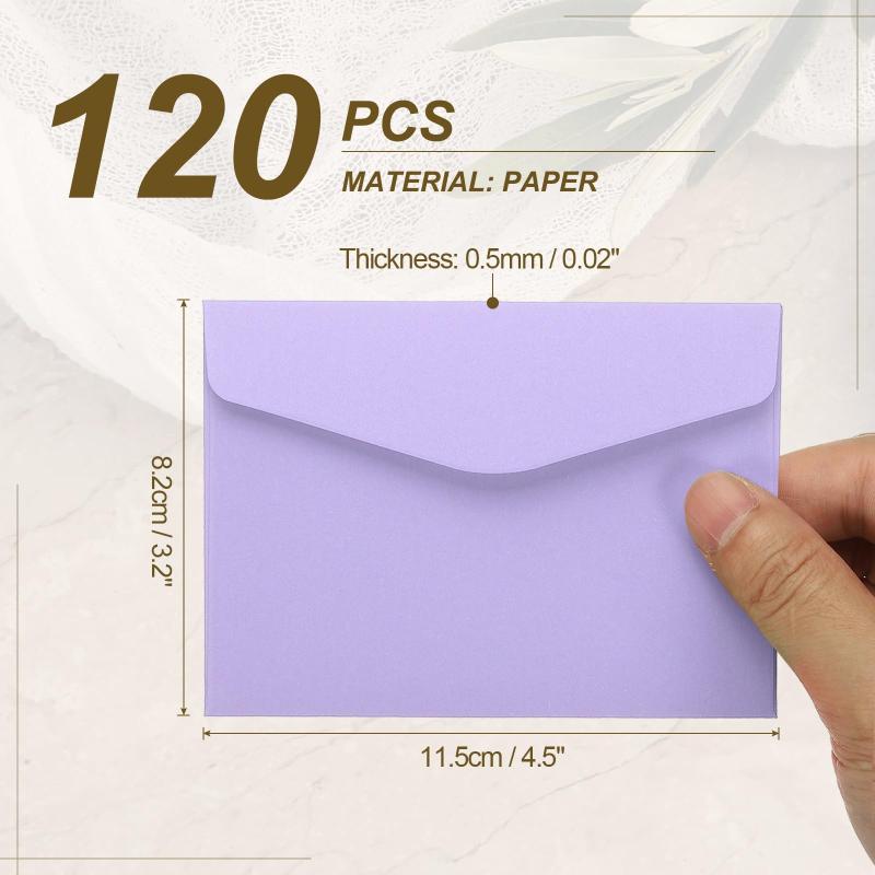 PATIKIL 120枚入りミニ封筒（4.5x3.2インチ/110GS M）ライトパープル ビジネス郵送・招待状・結婚式・パーティーギフト用