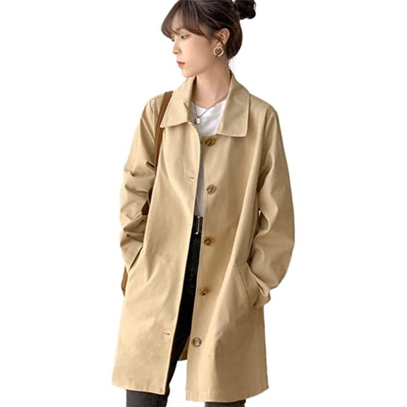 Beylimcy レディース トレンチコート スプリングコート コート ミリタリーコート アウター 長袖 大きいサイズ カジュアル 女性 通勤 春 秋 きれいめ 着痩せ Bey107 (S, カーキ)