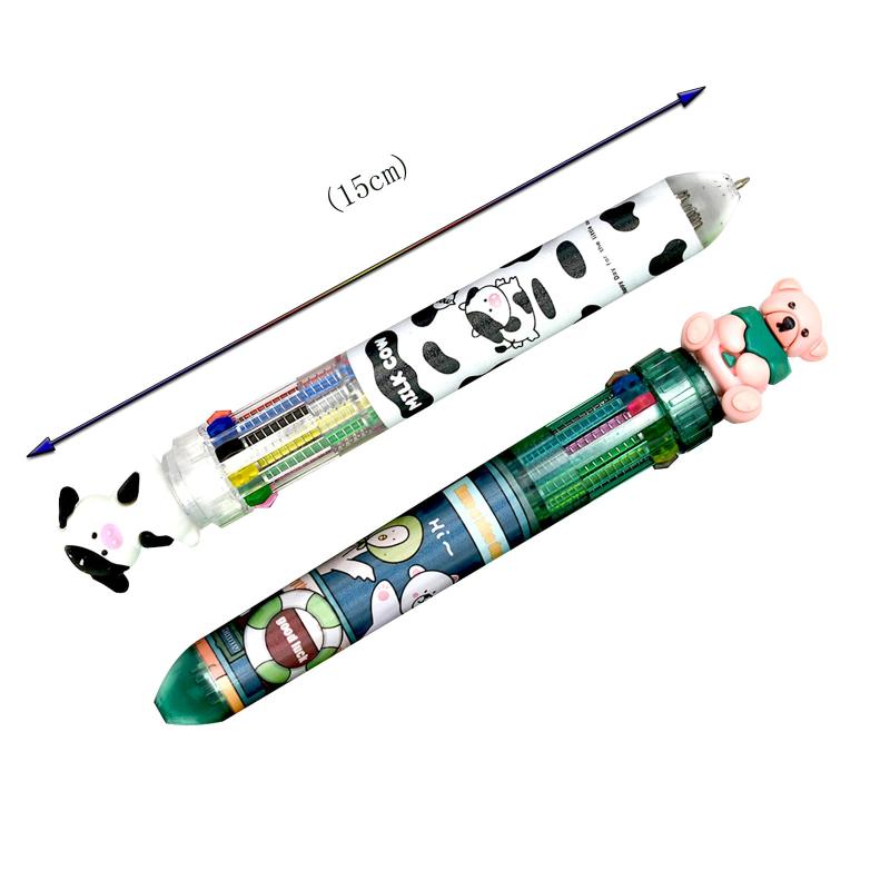 Lopenle 可愛い 動物 10色 ボールペン 4本 多色 ウサギ クマ 牛 恐竜 ボールペン 文房具セット 油性 筆記具 かわいい ノック式 マーキング 格納式 多機能 業務用 子供 学生 プレゼント ギフト 結 kurasidou-10208083 暮らし堂ショップ サンプル画像2