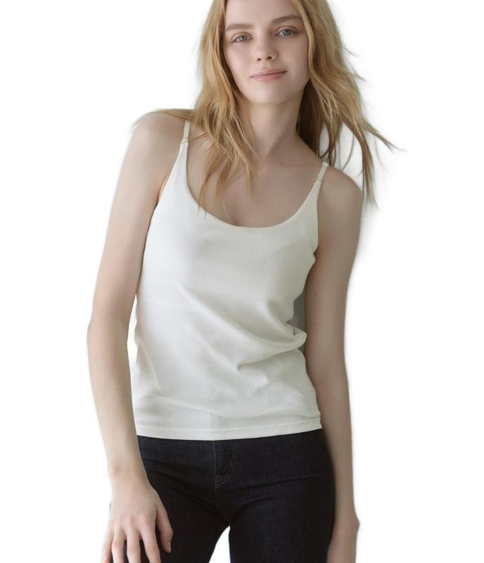 [ピーチ・ジョン] 【カップ付き ノンワイヤー ボリュームアップ 綿混 脇高 脇肉をカバー ラベルレス】【PJ BASIC】コットンミックスリブ ブラキャミ ブラトップ