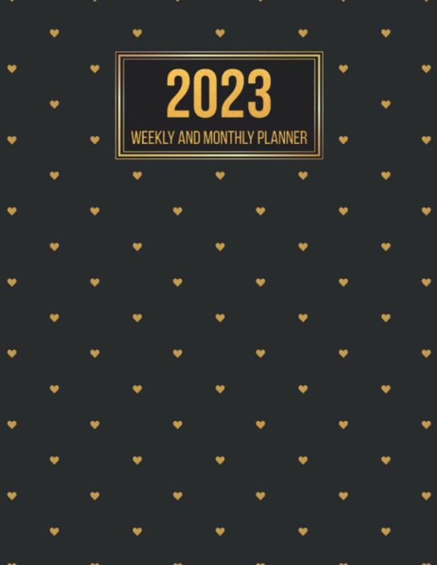 2023 Weekly and Monthly Planner with Scripture: 12 Month Calendar January 2023 to December 2023 Black and Gold Heart Cover