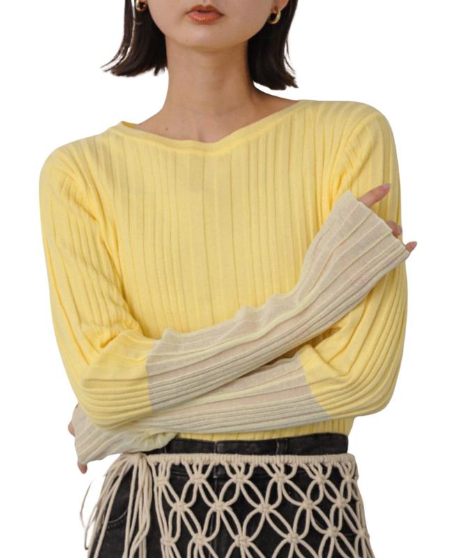 [センスオブプレイス] ニット セーター ボートネックシアースリーブリブセーター レディース AA47-22S122 YELLOW oneのサムネイル