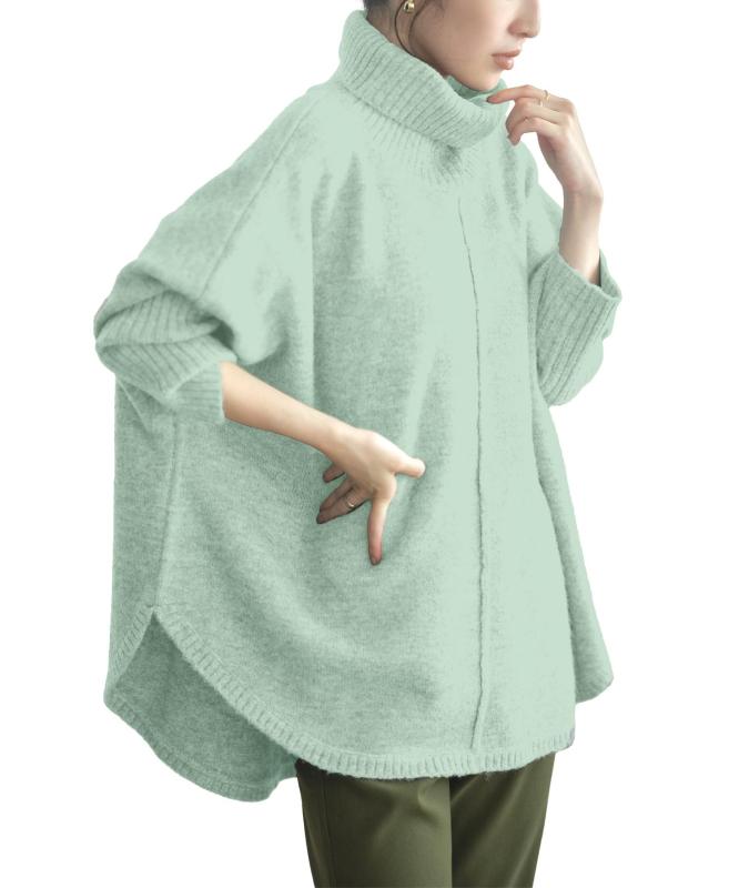 [神戸レタス] ポンチョ風 メランジニット トップス ニット 冬服 秋服 タートルネッ...