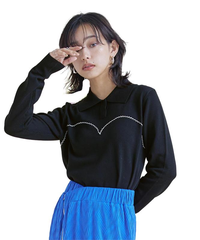 Rakuten - [miette] ジグザグ ステッチ ポロニット RDXX0890 レディース