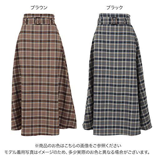 [神戸レタス] 取り外し可能ベルト付きチェック柄ハイウエストフレアスカート [M3021]