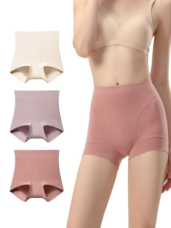 [KOXIFLI] ボクサー ハイウエスト ショーツ レディース 3枚 セット 深め 冷え対策 食い込み無し 綿 パンツ 通気性が良い 肌にやさしい 女性 下着(3)