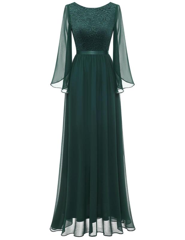 Dresstell(ドレステル)ロングドレス フォーマルドレス レディース 結婚式 演奏会 お呼ばれ ドレス パーティードレス レース 半袖 シフォン イブニング 二次会 コンサート コンクール用 ステー