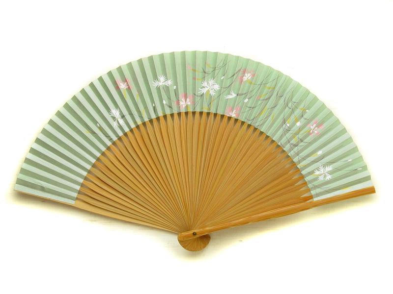Rakuten - 京扇子 なでしこ(うす緑) 日本製 女性用 扇子 京都 レディース 紙扇子 両面貼り 職人 手作り 自分用 ギフト 贈り物 お土産 縦20cm×開いた時の横幅34.5cm