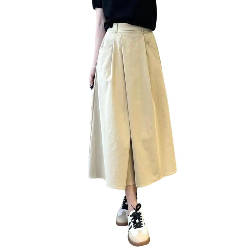 [Ishihara liacceai] ロングスカート レディース フレアスカート Aライン マキシ丈 ポケット付き 薄手 体型カバー ウェストゴム オフィス 無地 ゆったり シンプル 美脚 おしゃれ 通勤 夏