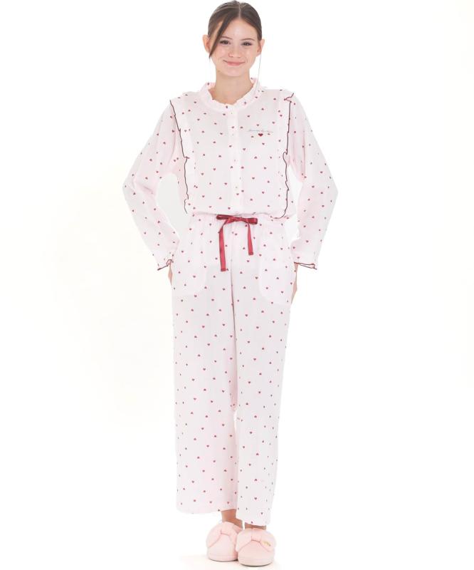 [ナルエー] パジャマセット コットンダブルガーゼハートフリルパジャマ レディース