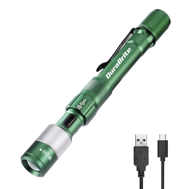 DuraBrite 懐中電灯 ハンディライト LEDライト ペンライト 300ルーメン 高輝度 4段階調光 アルミ合金製 USB充電式 軽量 アウトドア 防災 停電対策 キャンプ 散歩 点検
