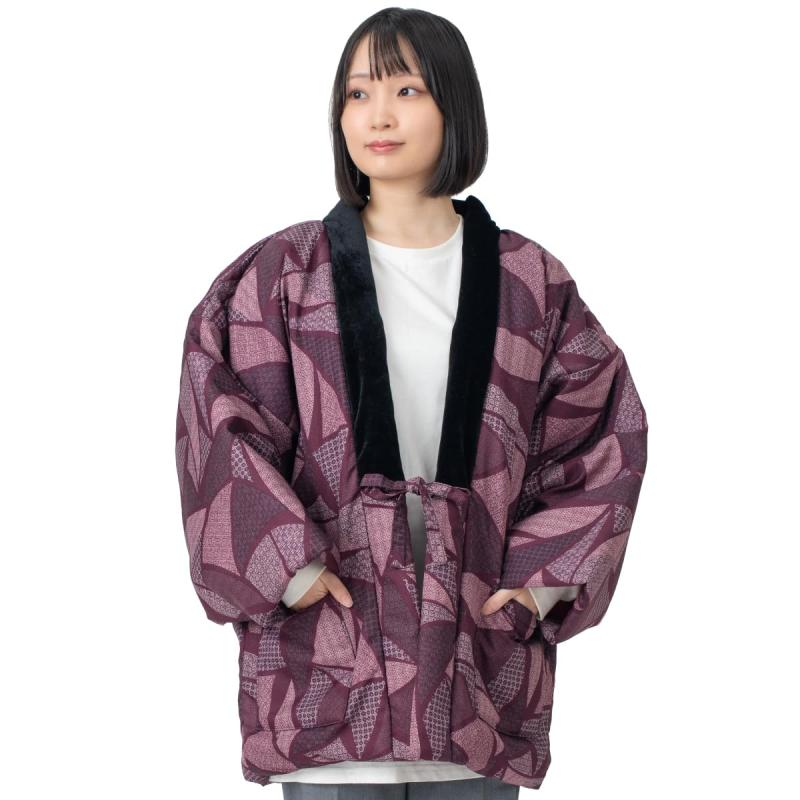 Rakuten - [あい藍] レディース 綿入れはんてん 更紗紋様 エンジ レッド パープル